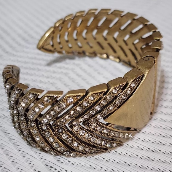 RARE VINTAGE J. Crew brass hinged cuff, rhinestone encrusted - Picture 3 of 5